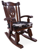 Wooden Rocking Chair Handcarved Back Sunflower Removable Hair-On Cowhide Pillow - Golden Nile