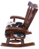 Wooden Rocking Chair Handcarved Back Sunflower Removable Hair-On Cowhide Pillow - Golden Nile