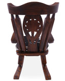 Wooden Rocking Chair Handcarved Back Sunflower Removable Hair-On Cowhide Pillow - Golden Nile