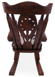 Wooden Rocking Chair Handcarved Back Sunflower Removable Hair-On Cowhide Pillow - Golden Nile