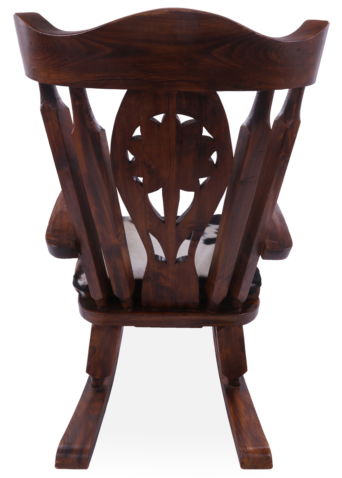 Wooden Rocking Chair Handcarved Back Sunflower Removable Hair-On Cowhide Pillow - Golden Nile