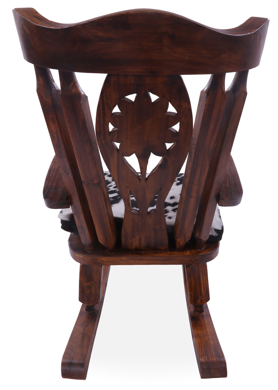 Wooden Rocking Chair Handcarved Back Sunflower Removable Hair-On Cowhide Pillow - Golden Nile