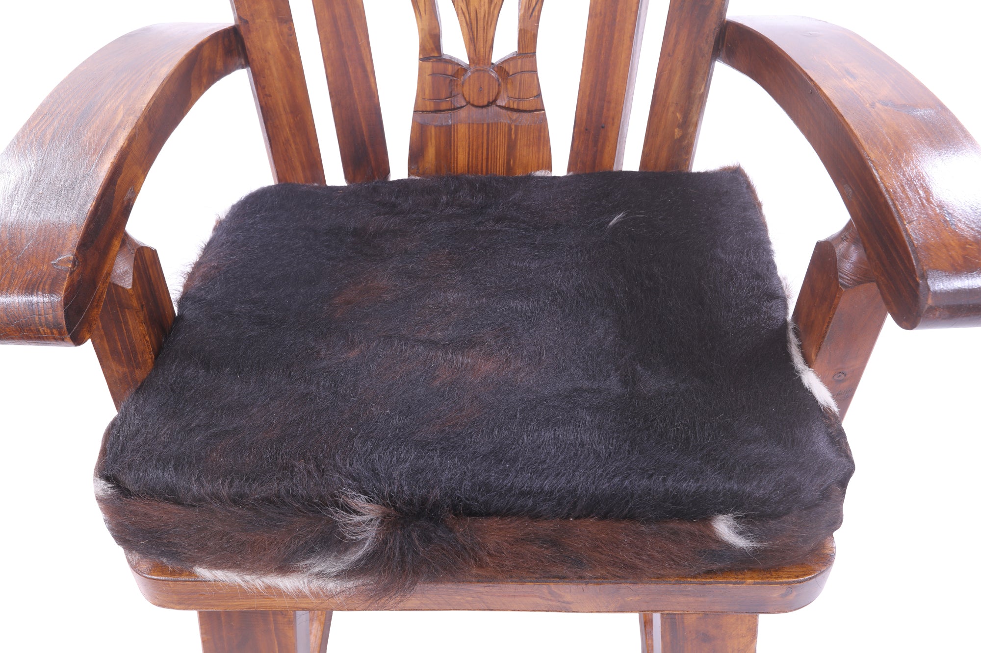 Wooden Rocking Chair Handcarved Back Sunflower Removable Hair-On Cowhide Pillow - Golden Nile