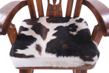 Wooden Rocking Chair Handcarved Back Sunflower Removable Hair-On Cowhide Pillow - Golden Nile