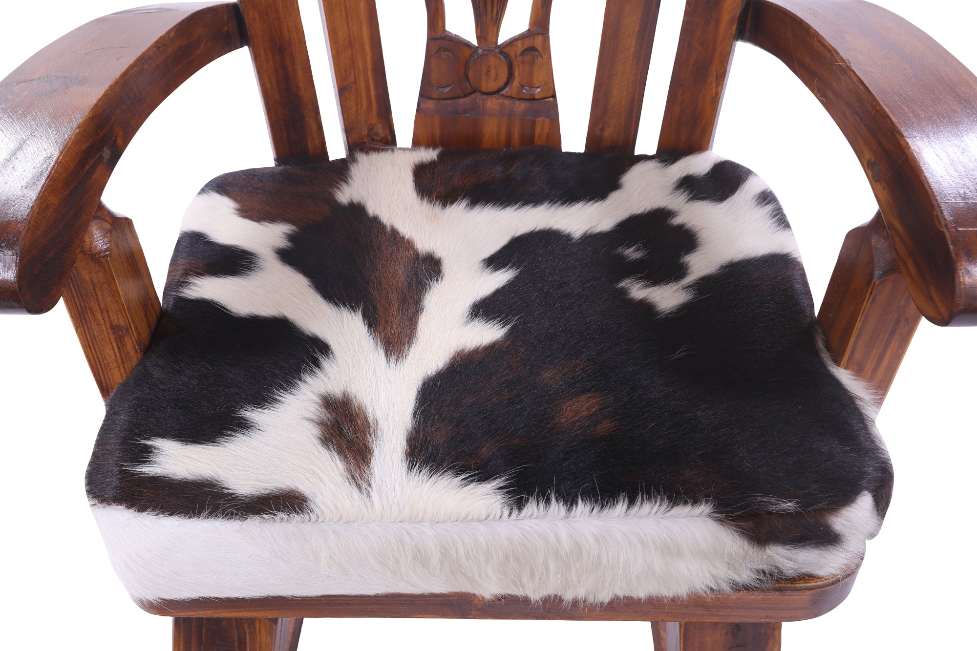 Wooden Rocking Chair Handcarved Back Sunflower Removable Hair-On Cowhide Pillow - Golden Nile