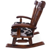 Wooden Rocking Chair Handcarved Back Sunflower Removable Hair-On Cowhide Pillow - Golden Nile