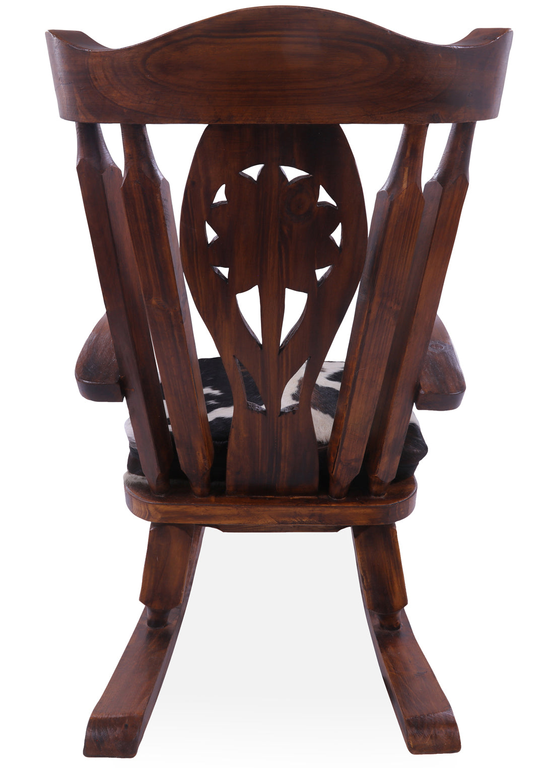 Wooden Rocking Chair Handcarved Back Sunflower Removable Hair-On Cowhide Pillow - Golden Nile
