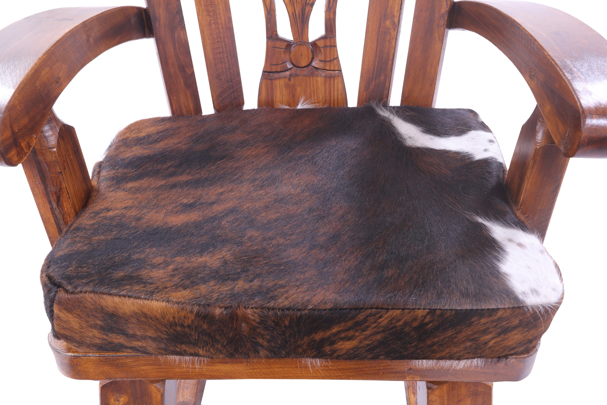 Wooden Rocking Chair Handcarved Back Sunflower Removable Hair-On Cowhide Pillow - Golden Nile