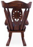 Wooden Rocking Chair Handcarved Back Sunflower Removable Hair-On Cowhide Pillow - Golden Nile