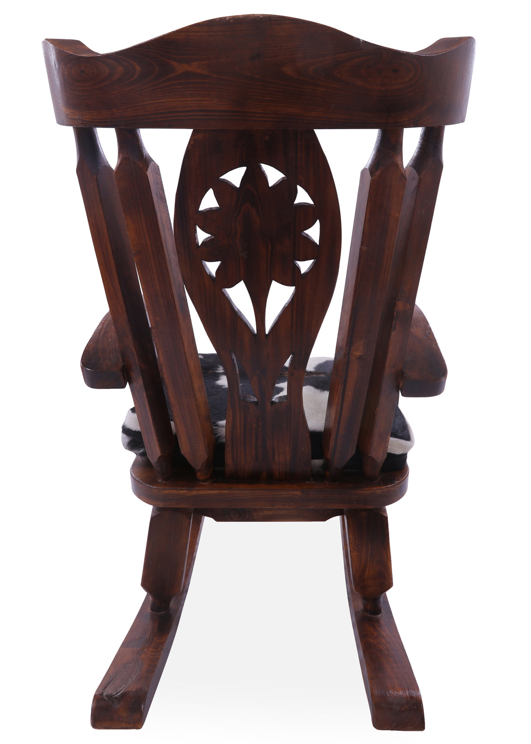 Wooden Rocking Chair Handcarved Back Sunflower Removable Hair-On Cowhide Pillow - Golden Nile