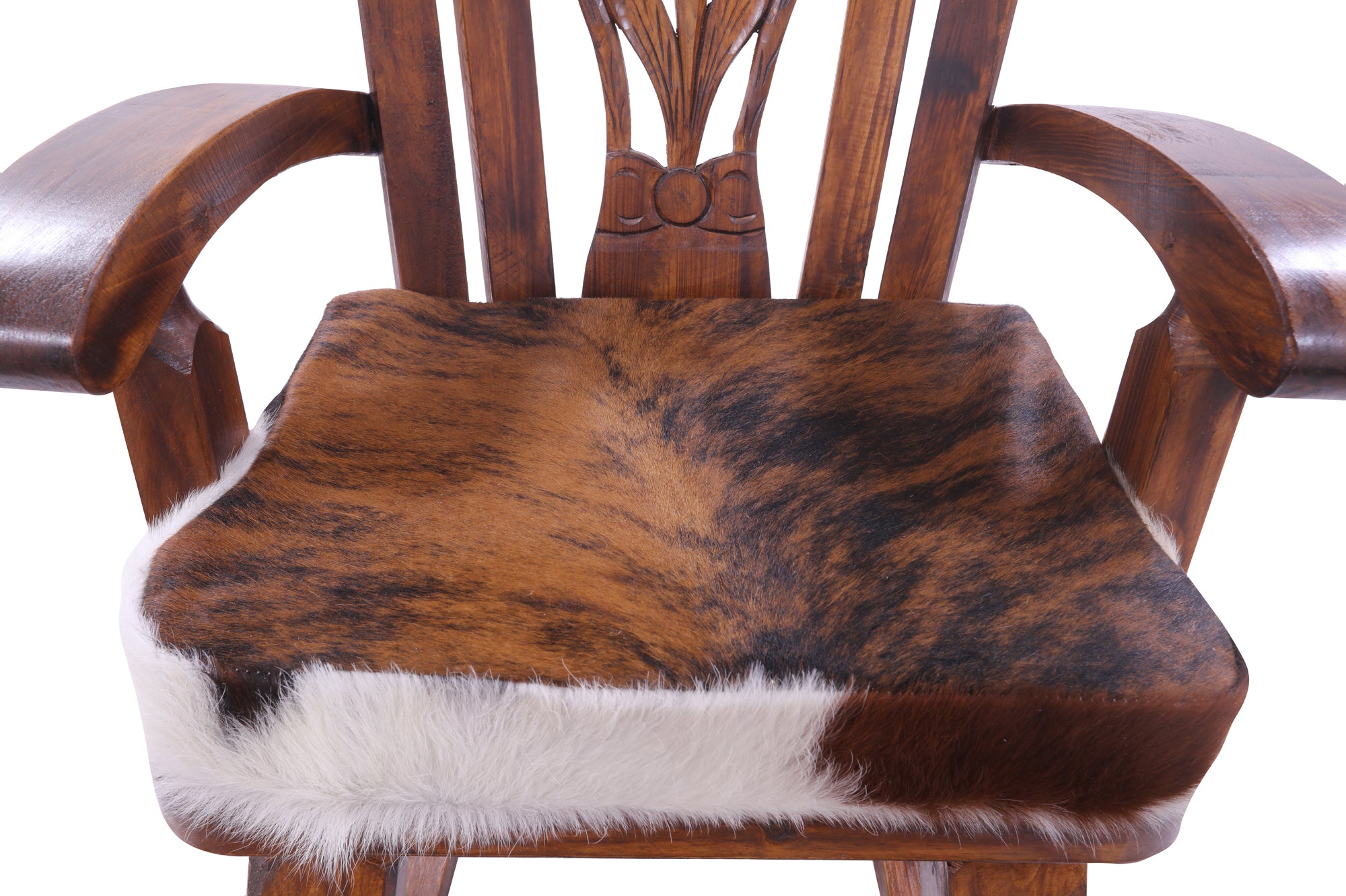Wooden Rocking Chair Handcarved Back Sunflower Removable Hair-On Cowhide Pillow - Golden Nile