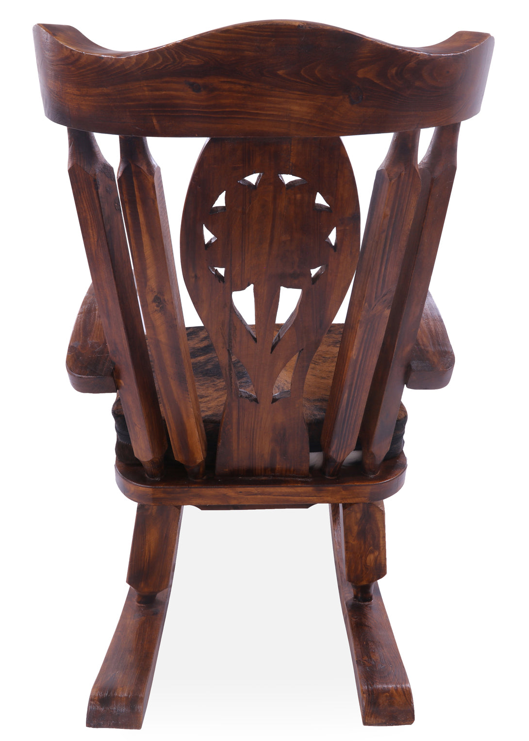 Wooden Rocking Chair Handcarved Back Sunflower Removable Hair-On Cowhide Pillow - Golden Nile