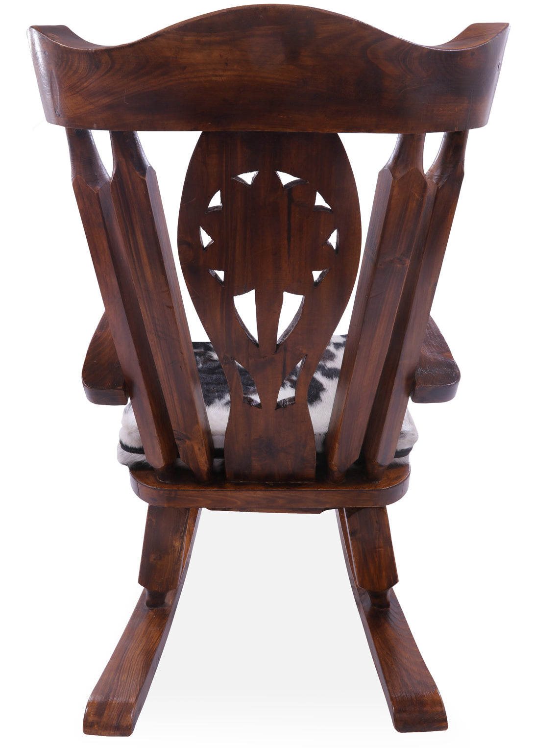 Wooden Rocking Chair Handcarved Back Sunflower Removable Hair-On Cowhide Pillow - Golden Nile