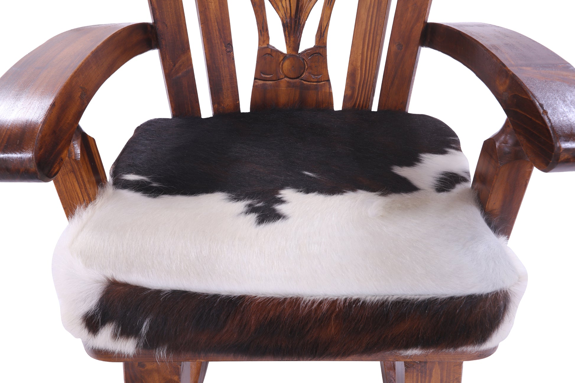 Wooden Rocking Chair Handcarved Back Sunflower Removable Hair-On Cowhide Pillow - Golden Nile