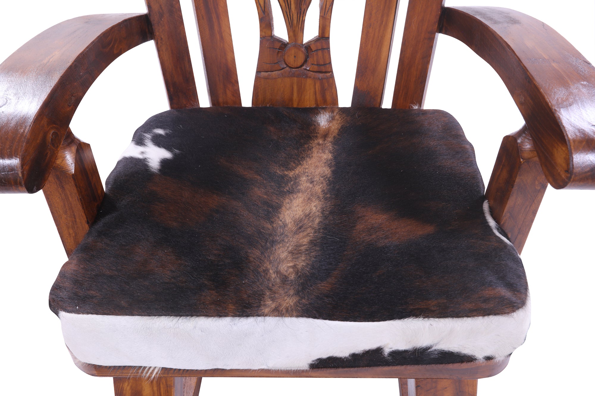 Wooden Rocking Chair Handcarved Back Sunflower Removable Hair-On Cowhide Pillow - Golden Nile