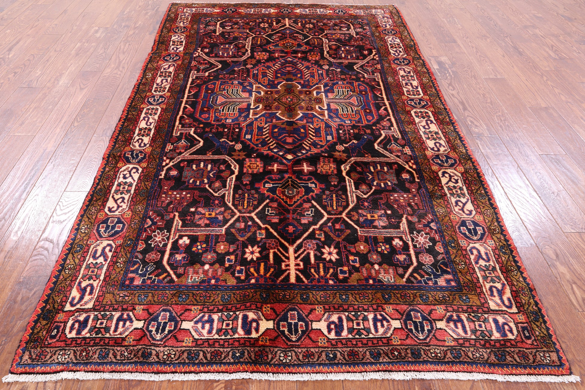 Black New Persian Nahavand Hand Knotted Area Rug - 5' 6" X 9' 8" - Golden Nile