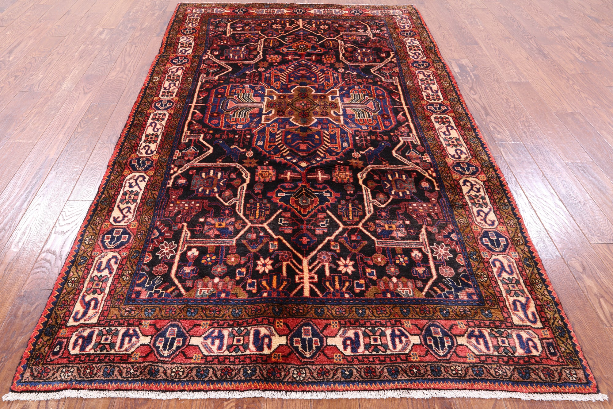Black New Persian Nahavand Hand Knotted Area Rug - 5' 6" X 9' 8" - Golden Nile