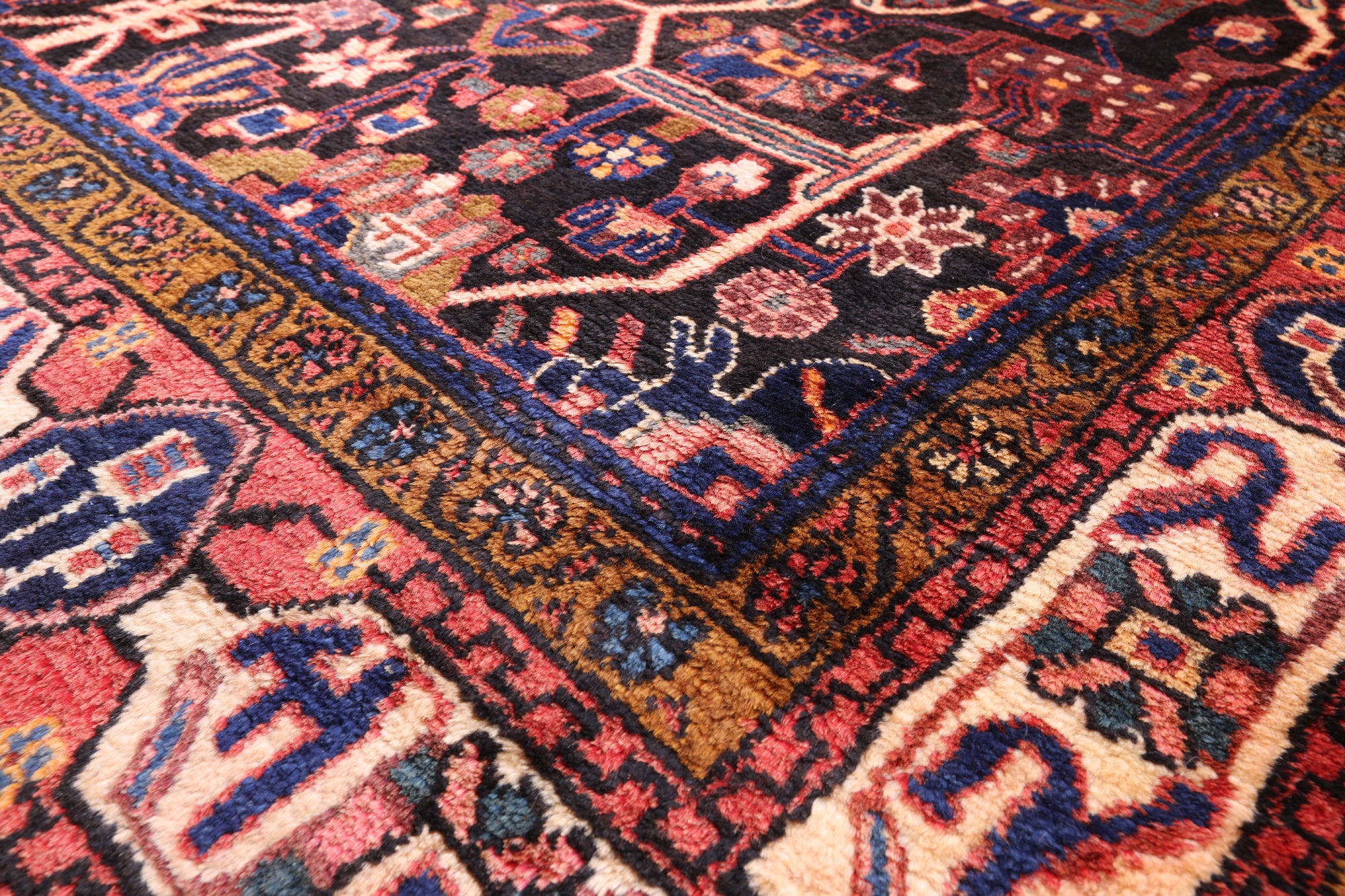 Black New Persian Nahavand Hand Knotted Area Rug - 5' 6" X 9' 8" - Golden Nile