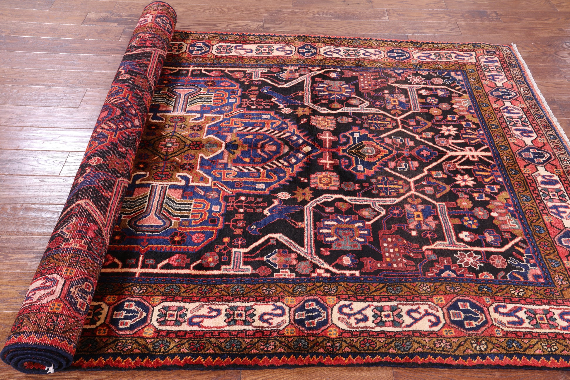 Black New Persian Nahavand Hand Knotted Area Rug - 5' 6" X 9' 8" - Golden Nile