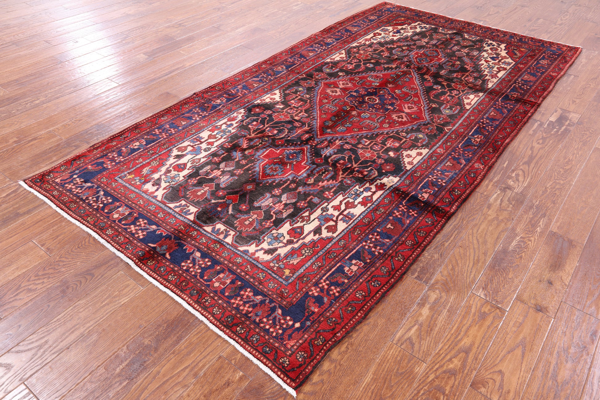 Black New Authentic Persian Hamadan Area Rug - 5' 1" X 10' - Golden Nile