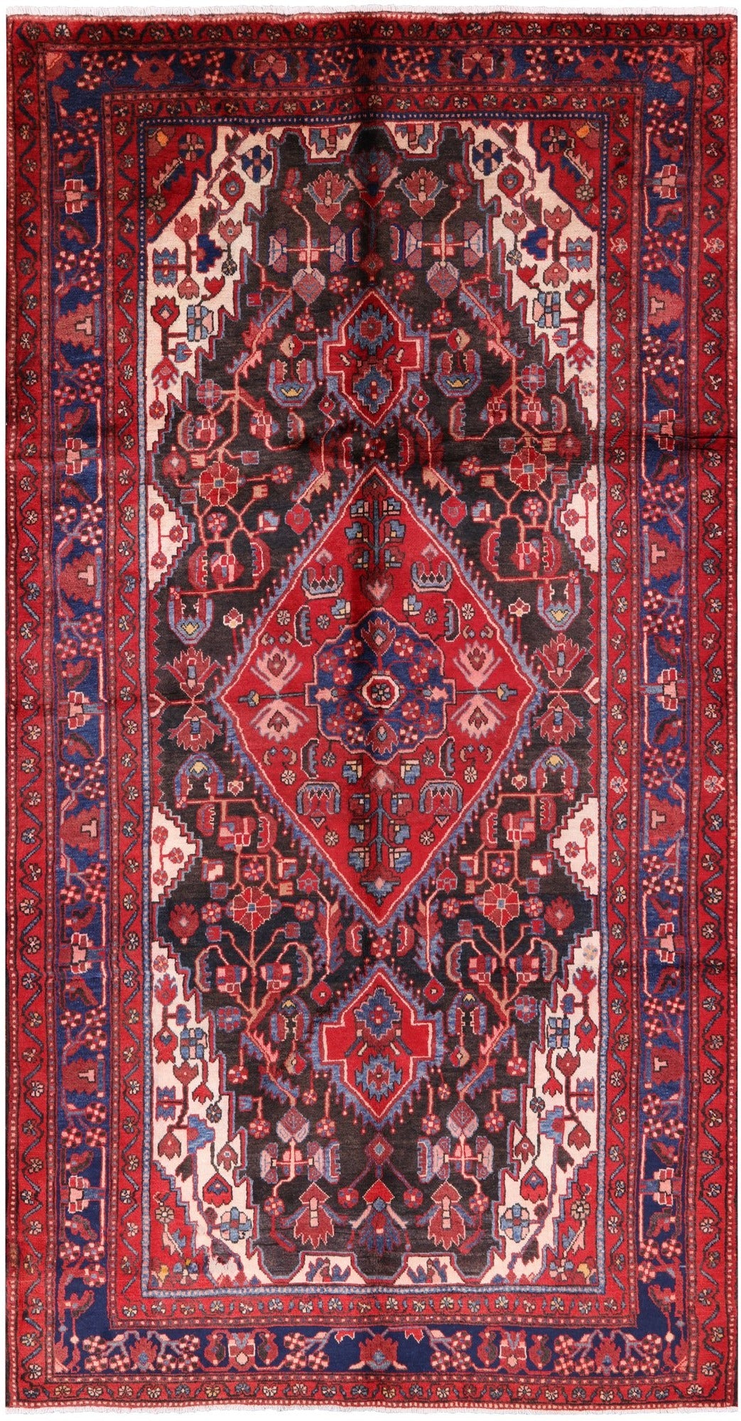 Black New Authentic Persian Hamadan Area Rug - 5' 1" X 10' - Golden Nile