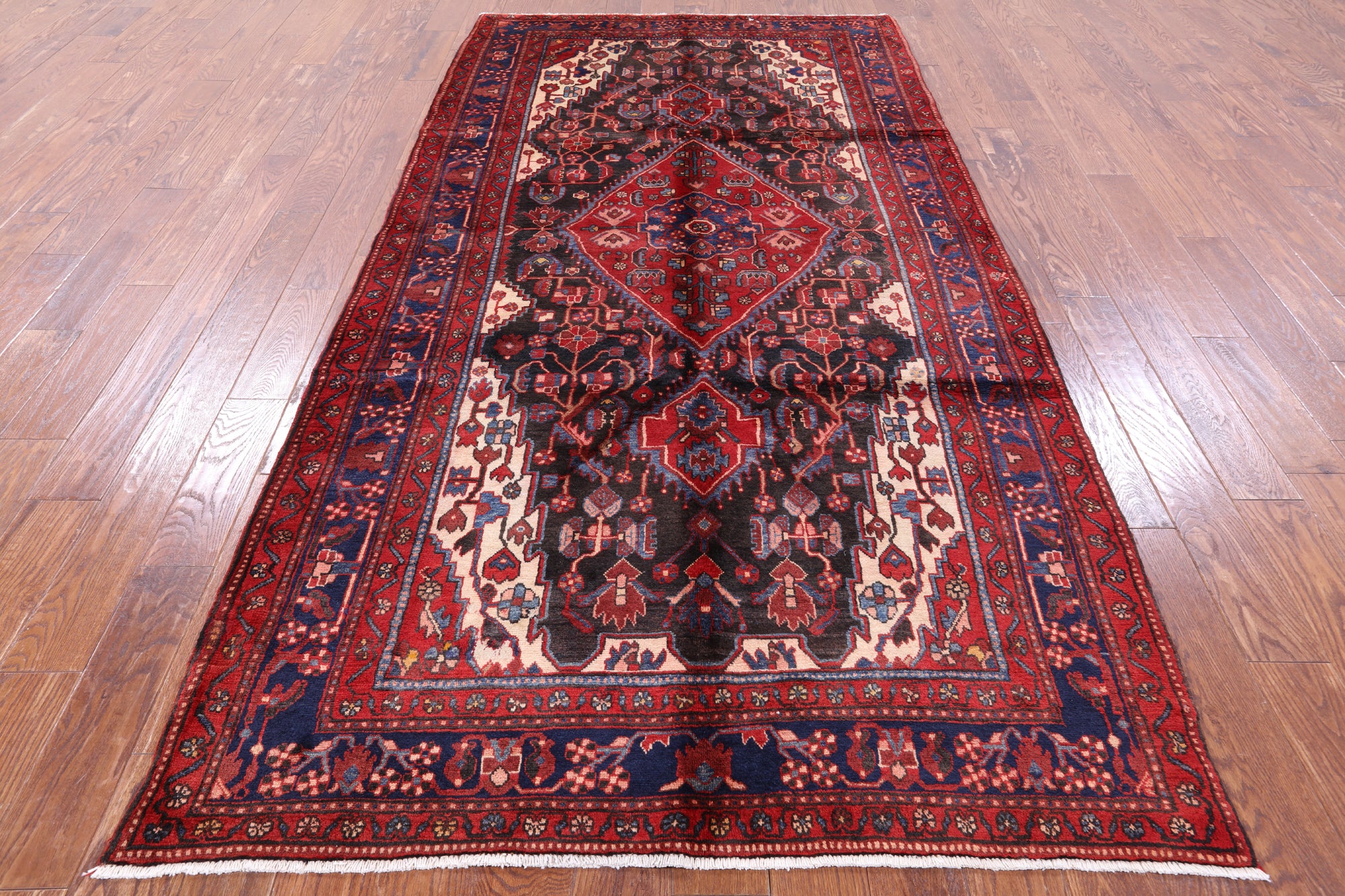Black New Authentic Persian Hamadan Area Rug - 5' 1" X 10' - Golden Nile
