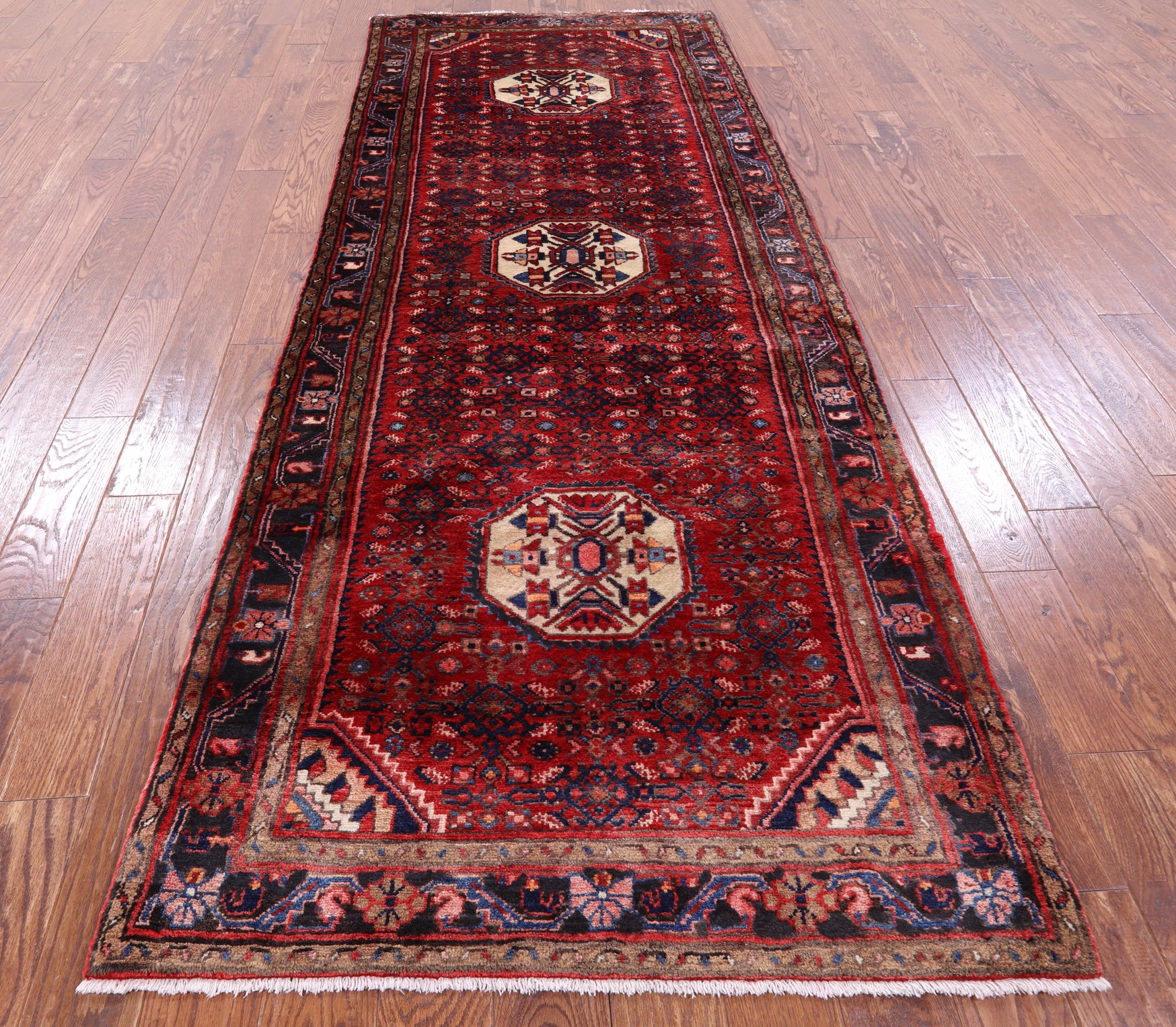 Red New Persian Hamadan Runner Rug - 3' 9" X 10' 1" - Golden Nile