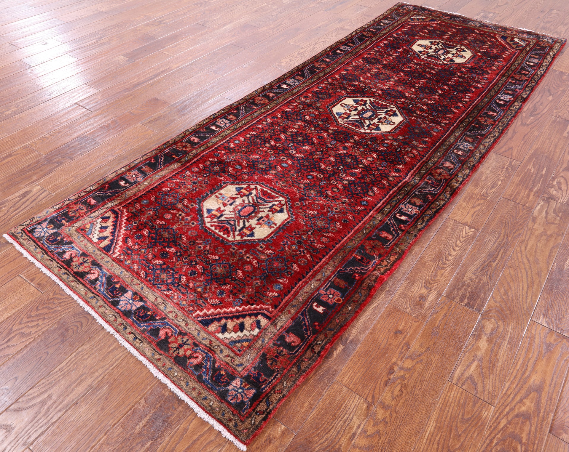 Red New Persian Hamadan Runner Rug - 3' 9" X 10' 1" - Golden Nile