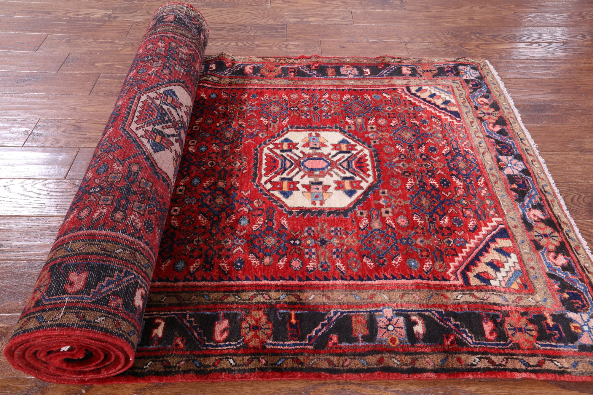 Red New Persian Hamadan Runner Rug - 3' 9" X 10' 1" - Golden Nile
