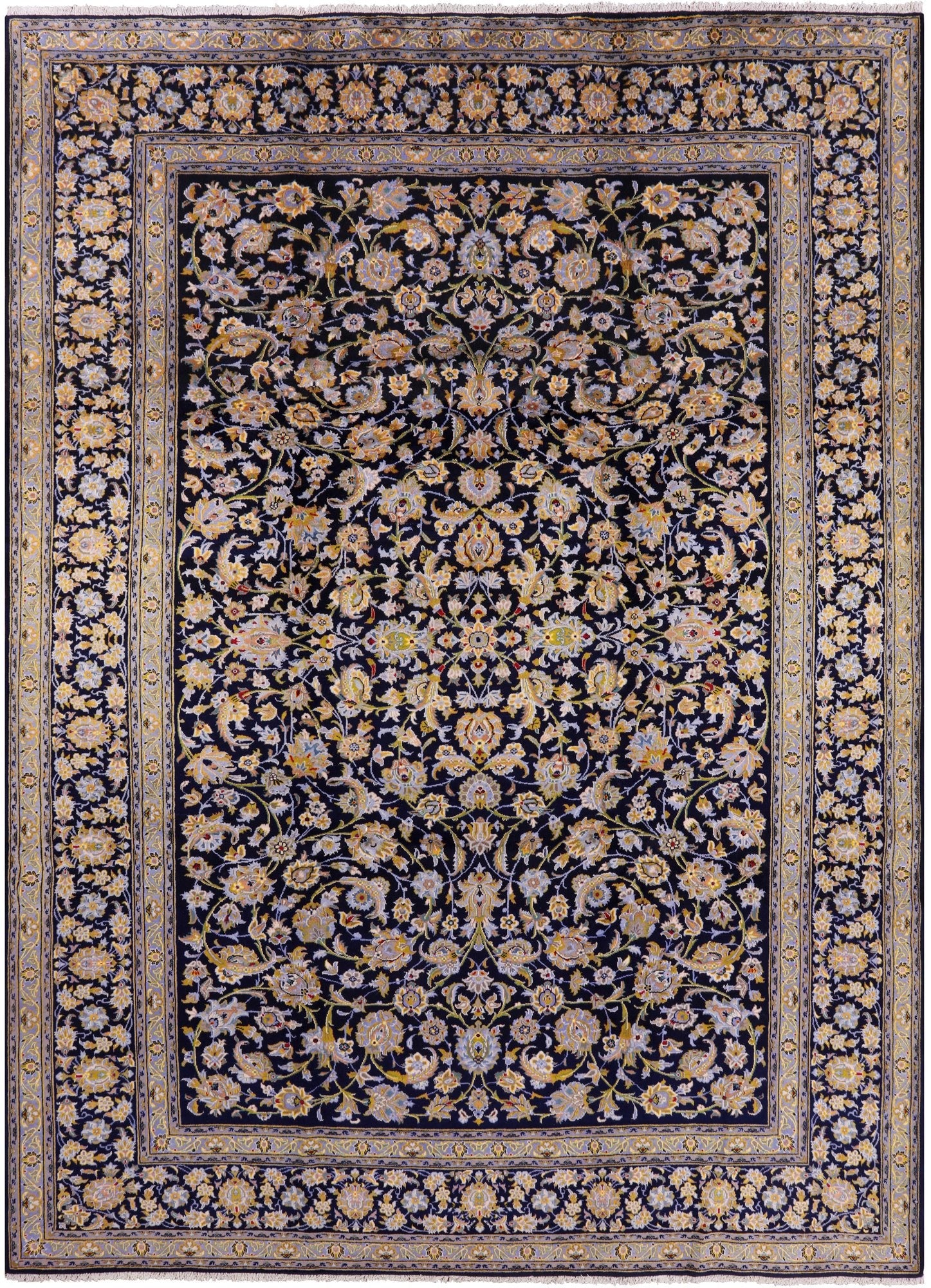 Blue New Persian Kashan Handmade Wool Rug - 9' 9" X 13' 0" - Golden Nile