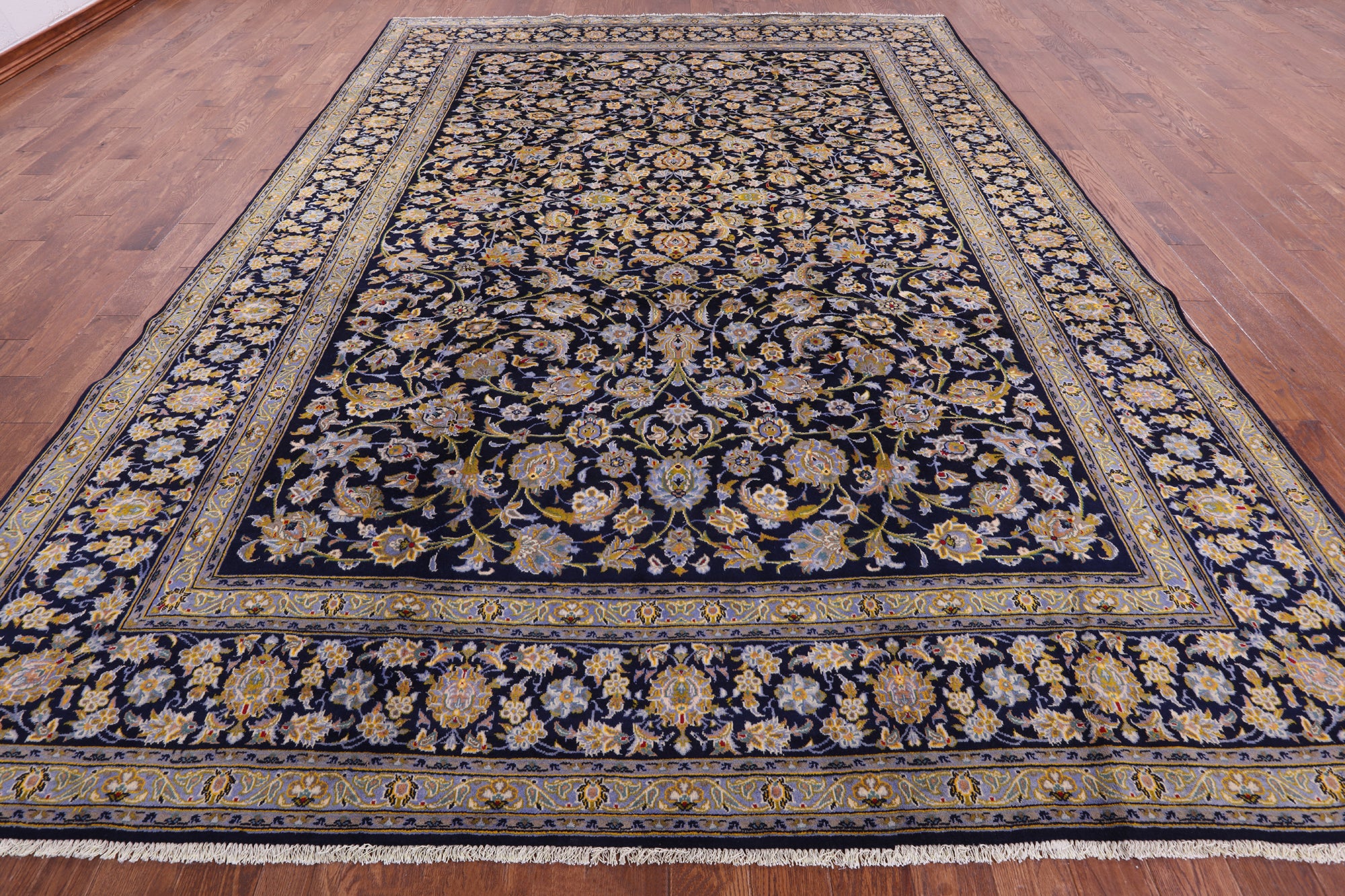 Blue New Persian Kashan Handmade Wool Rug - 9' 9" X 13' 0" - Golden Nile