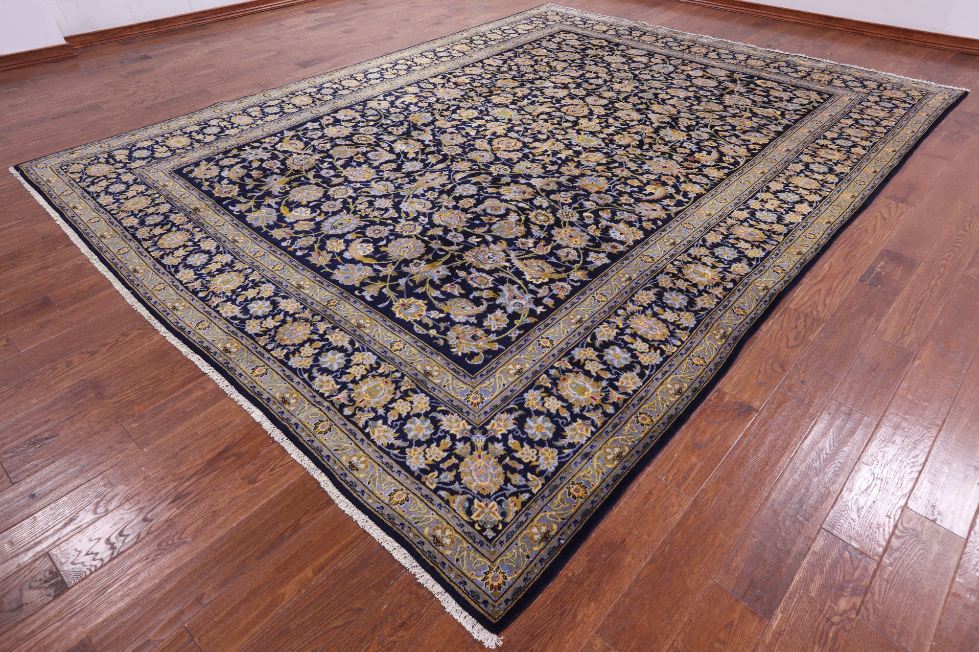 Blue New Persian Kashan Handmade Wool Rug - 9' 9" X 13' 0" - Golden Nile