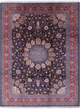 Blue New Authentic Persian Sarouk Hand Knotted Wool Rug - 9' 1" X 12' 0" - Golden Nile
