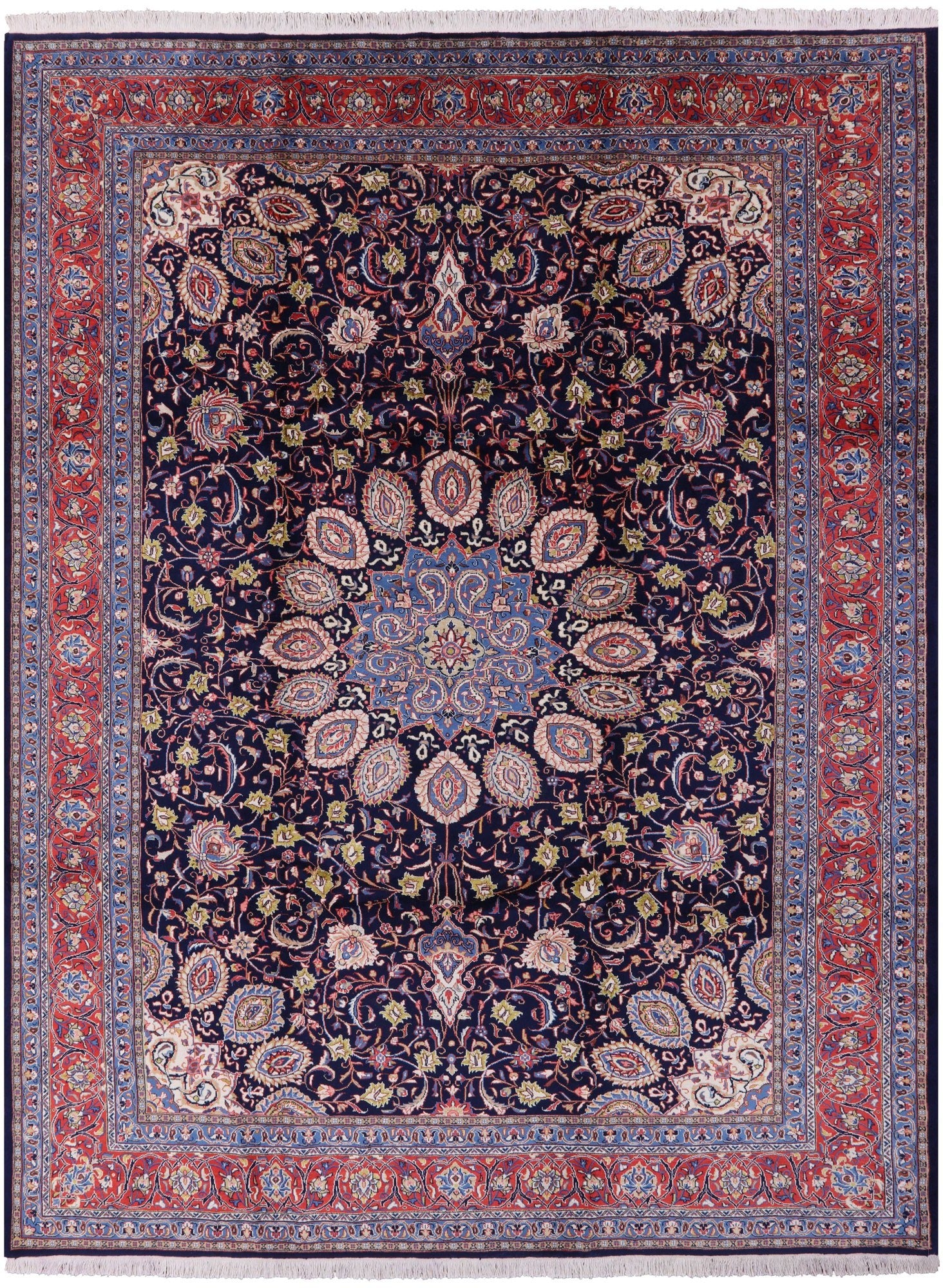 Blue New Authentic Persian Sarouk Hand Knotted Wool Rug - 9' 1" X 12' 0" - Golden Nile