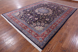 Blue New Authentic Persian Sarouk Hand Knotted Wool Rug - 9' 1" X 12' 0" - Golden Nile