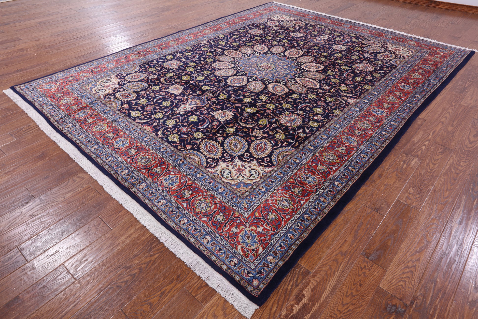 Blue New Authentic Persian Sarouk Hand Knotted Wool Rug - 9' 1" X 12' 0" - Golden Nile