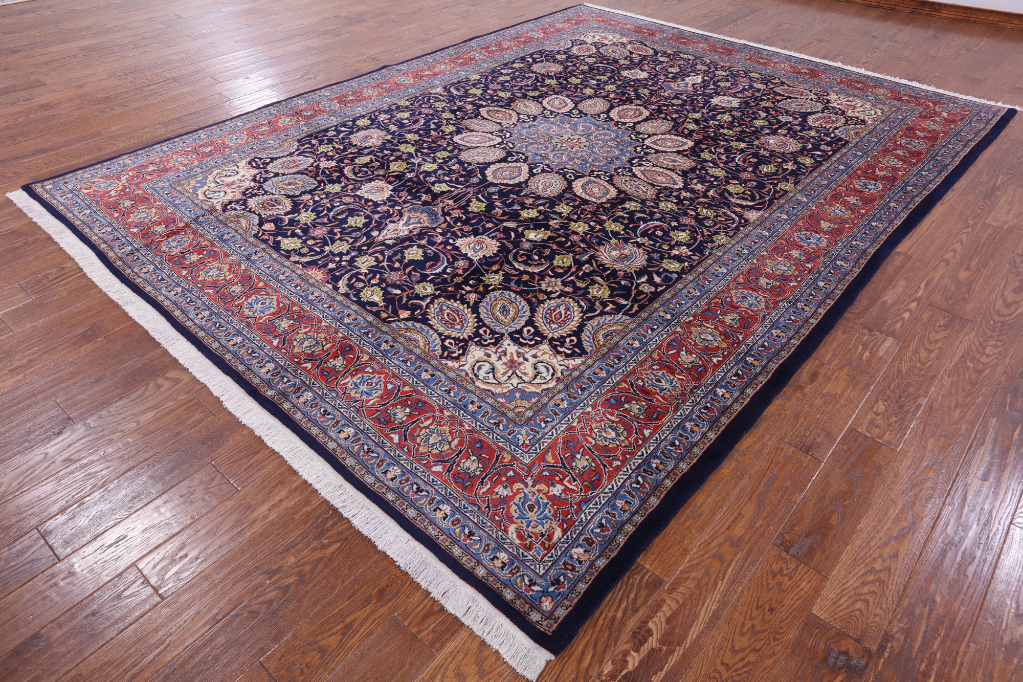 Blue New Authentic Persian Sarouk Hand Knotted Wool Rug - 9' 1" X 12' 0" - Golden Nile
