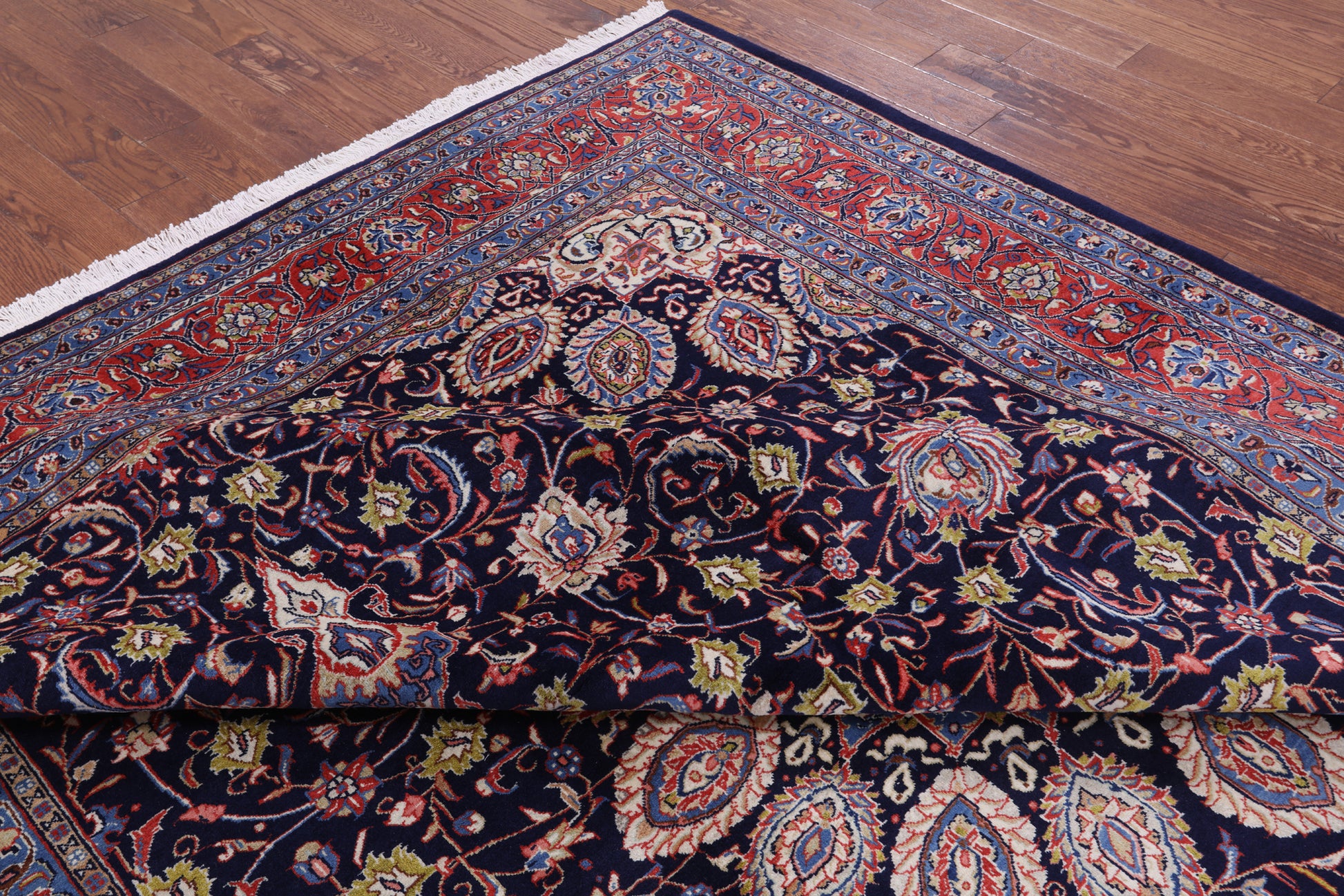 Blue New Authentic Persian Sarouk Hand Knotted Wool Rug - 9' 1" X 12' 0" - Golden Nile