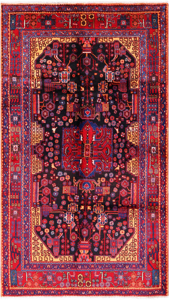 Black New Persian Nahavand Hand Knotted Area Rug - 5' 6" X 9' 10" - Golden Nile
