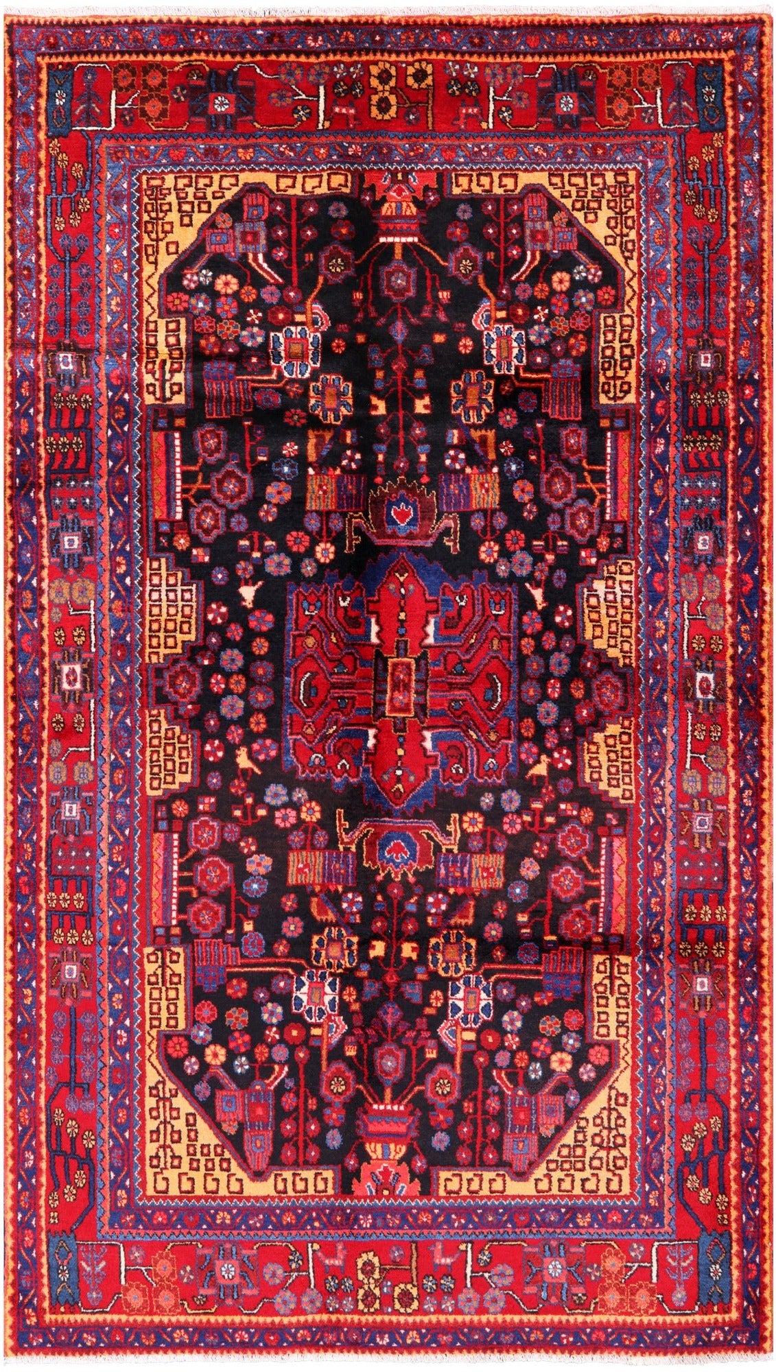 Black New Persian Nahavand Hand Knotted Area Rug - 5' 6" X 9' 10" - Golden Nile