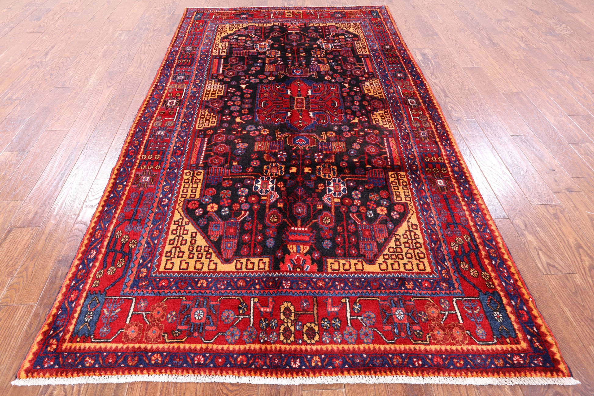 Black New Persian Nahavand Hand Knotted Area Rug - 5' 6" X 9' 10" - Golden Nile