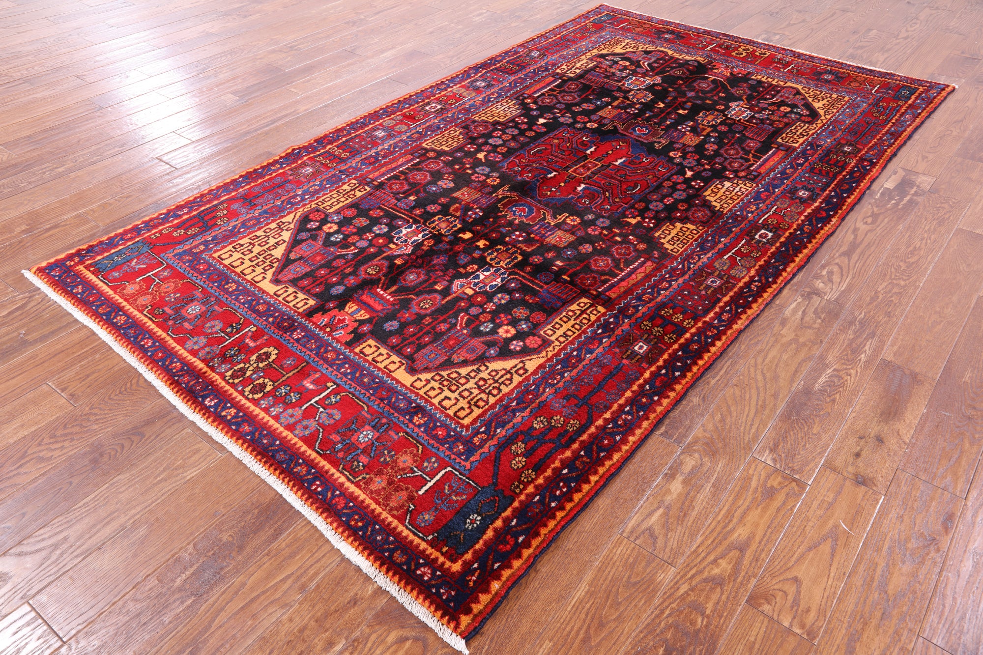 Black New Persian Nahavand Hand Knotted Area Rug - 5' 6" X 9' 10" - Golden Nile