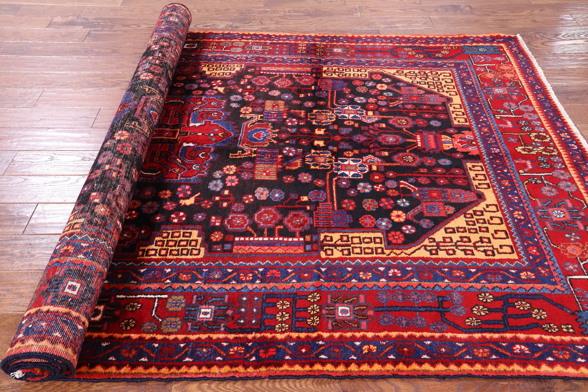 Black New Persian Nahavand Hand Knotted Area Rug - 5' 6" X 9' 10" - Golden Nile