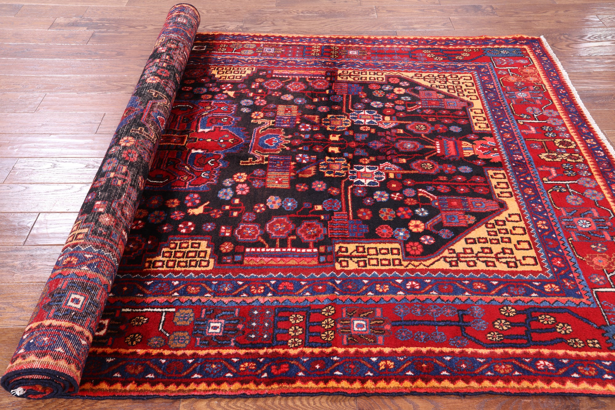 Black New Persian Nahavand Hand Knotted Area Rug - 5' 6" X 9' 10" - Golden Nile