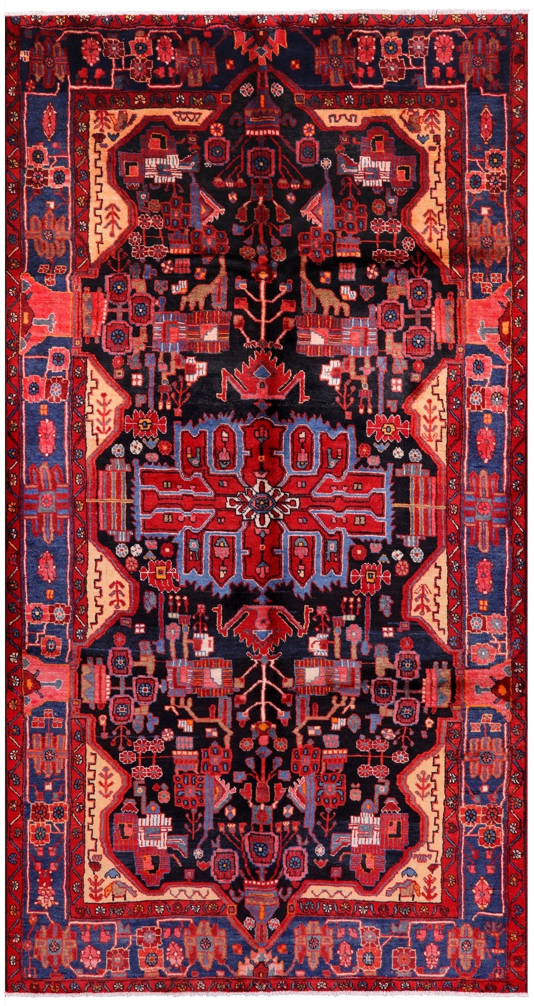 Black New Handmade Persian Nahavand Wool Rug - 5' 5" X 10' 5" - Golden Nile