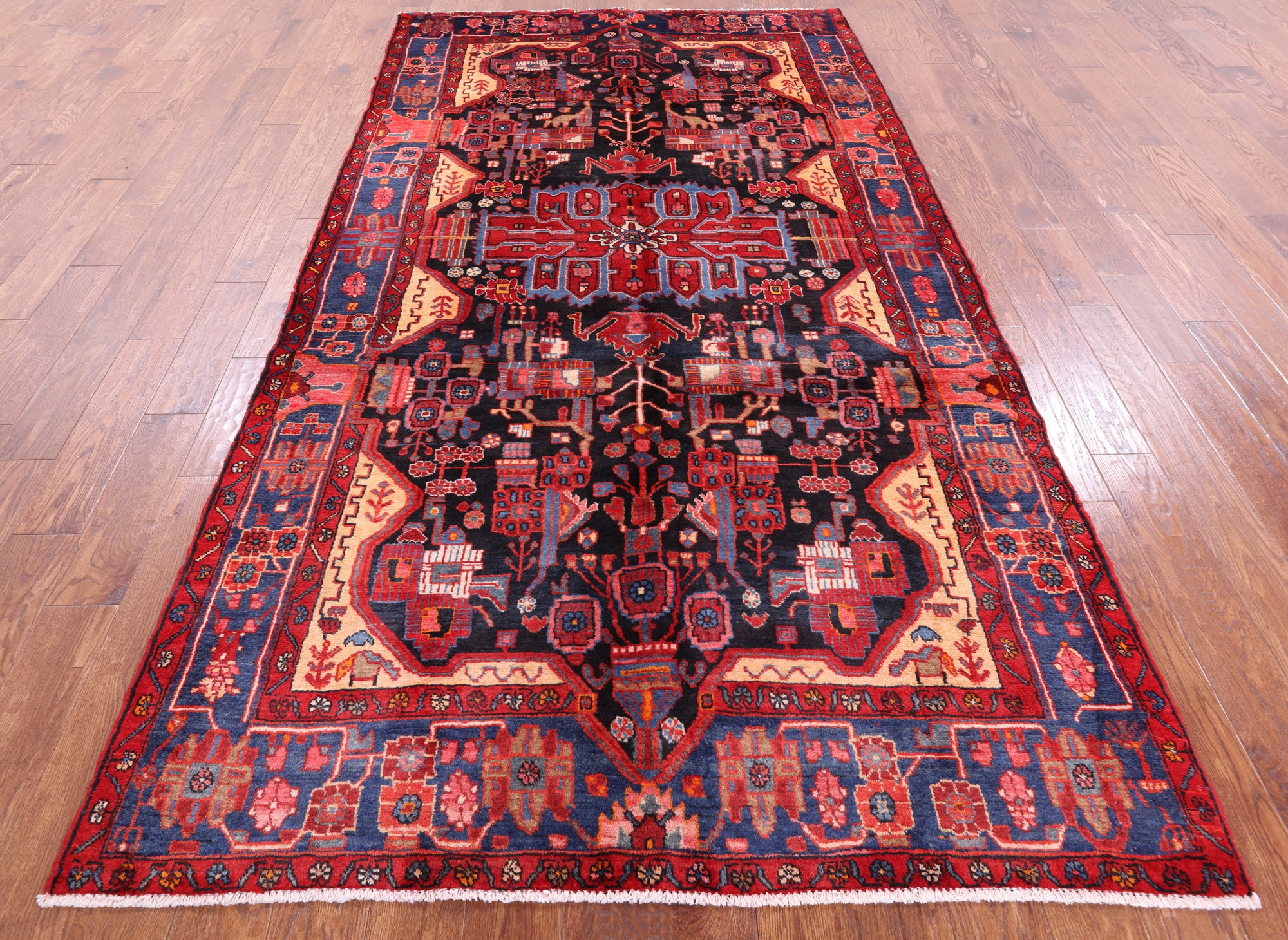 Black New Handmade Persian Nahavand Wool Rug - 5' 5" X 10' 5" - Golden Nile