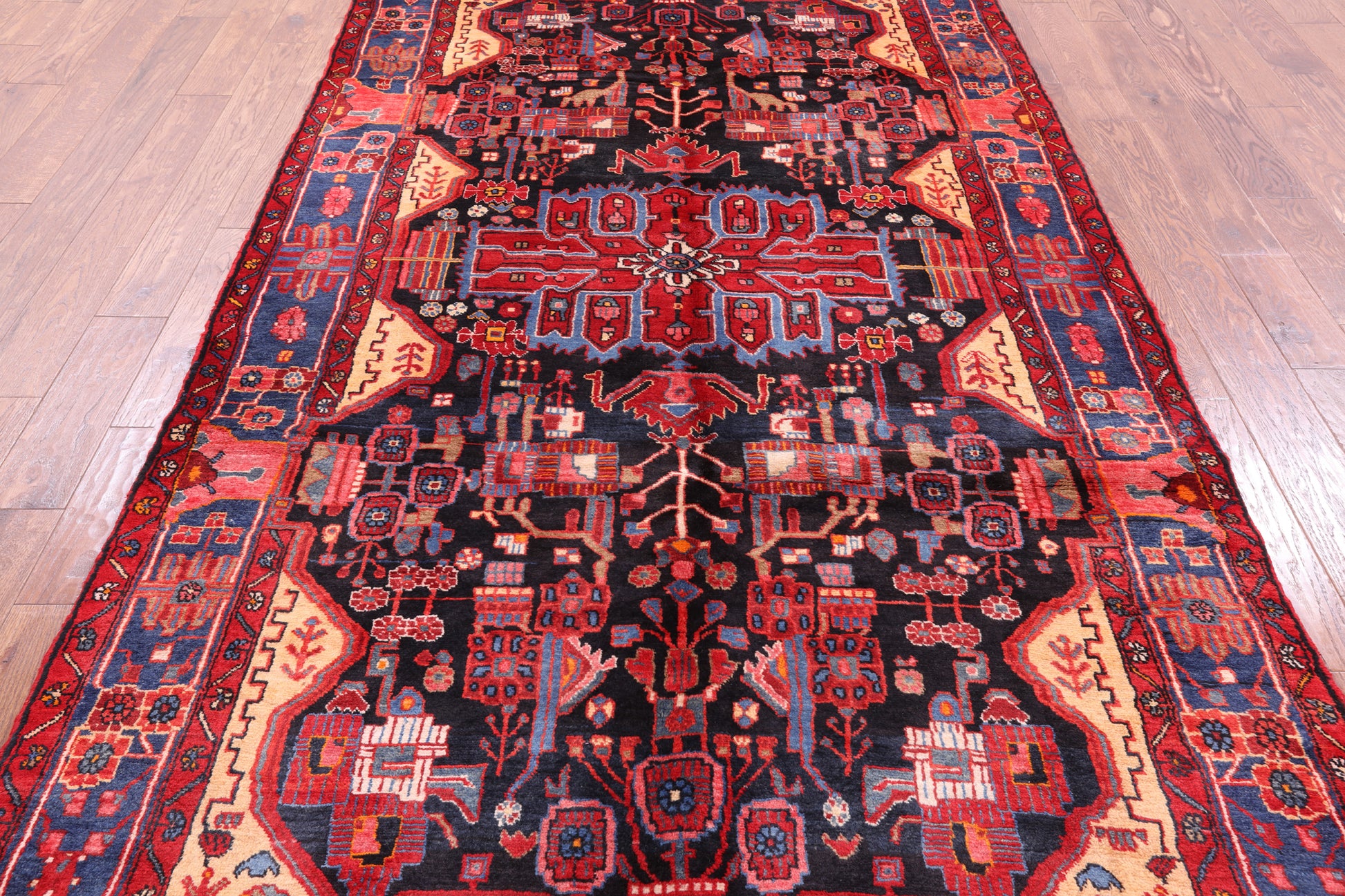 Black New Handmade Persian Nahavand Wool Rug - 5' 5" X 10' 5" - Golden Nile