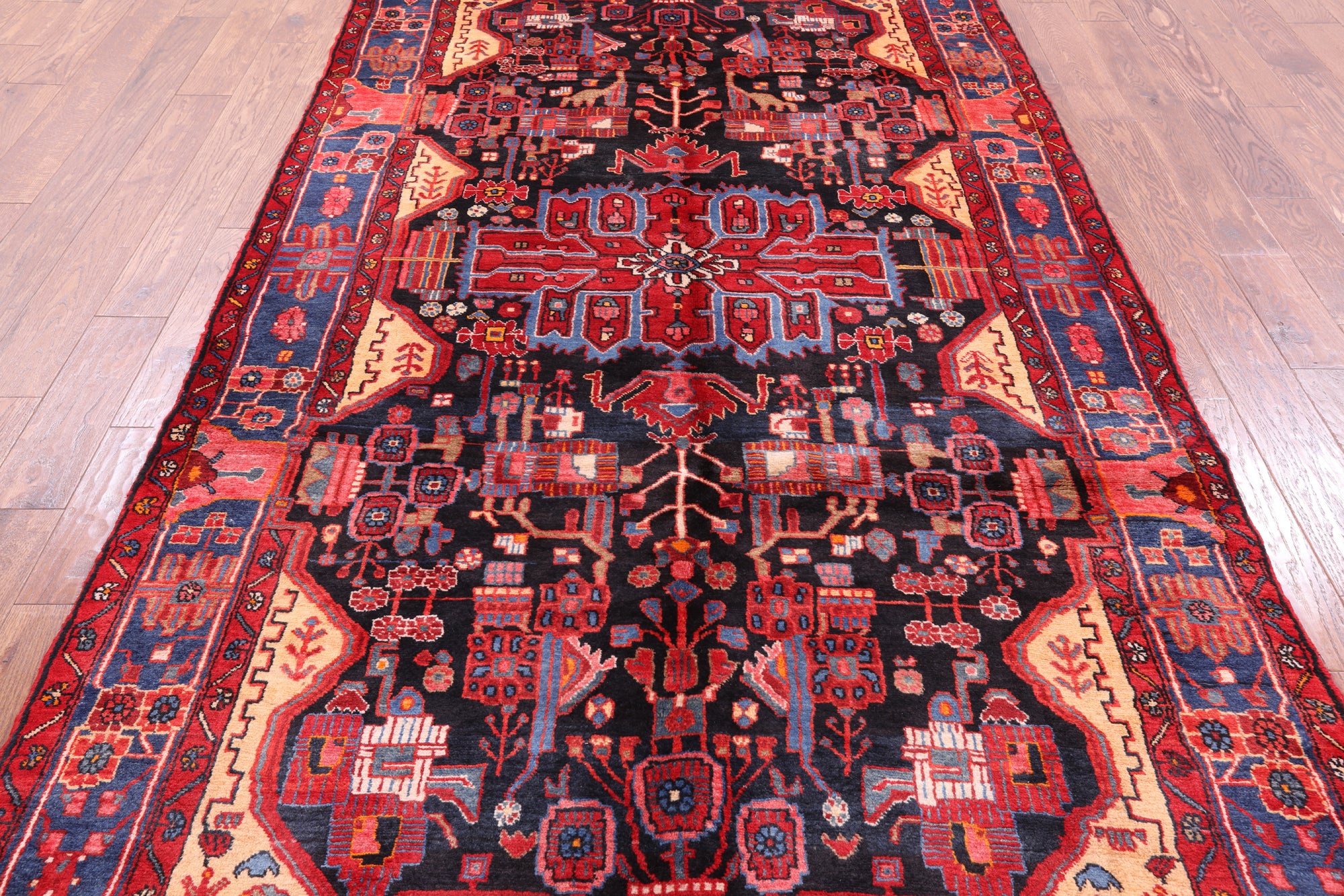 Black New Handmade Persian Nahavand Wool Rug - 5' 5" X 10' 5" - Golden Nile