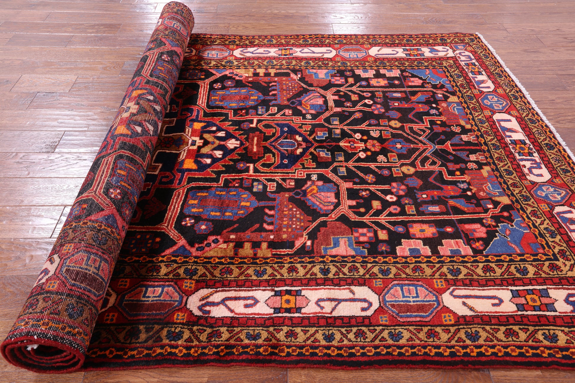 Black New Authentic Persian Nahavand Area Rug - 5' 5" X 10' 3" - Golden Nile