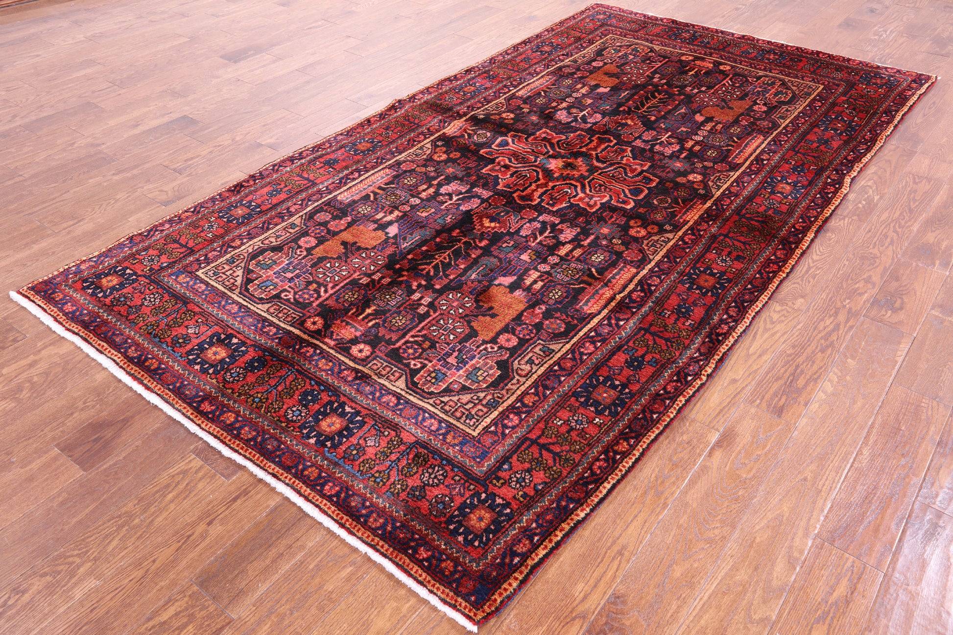 Black New Persian Nahavand Handmade Area Rug - 5' 4" X 10' 1" - Golden Nile